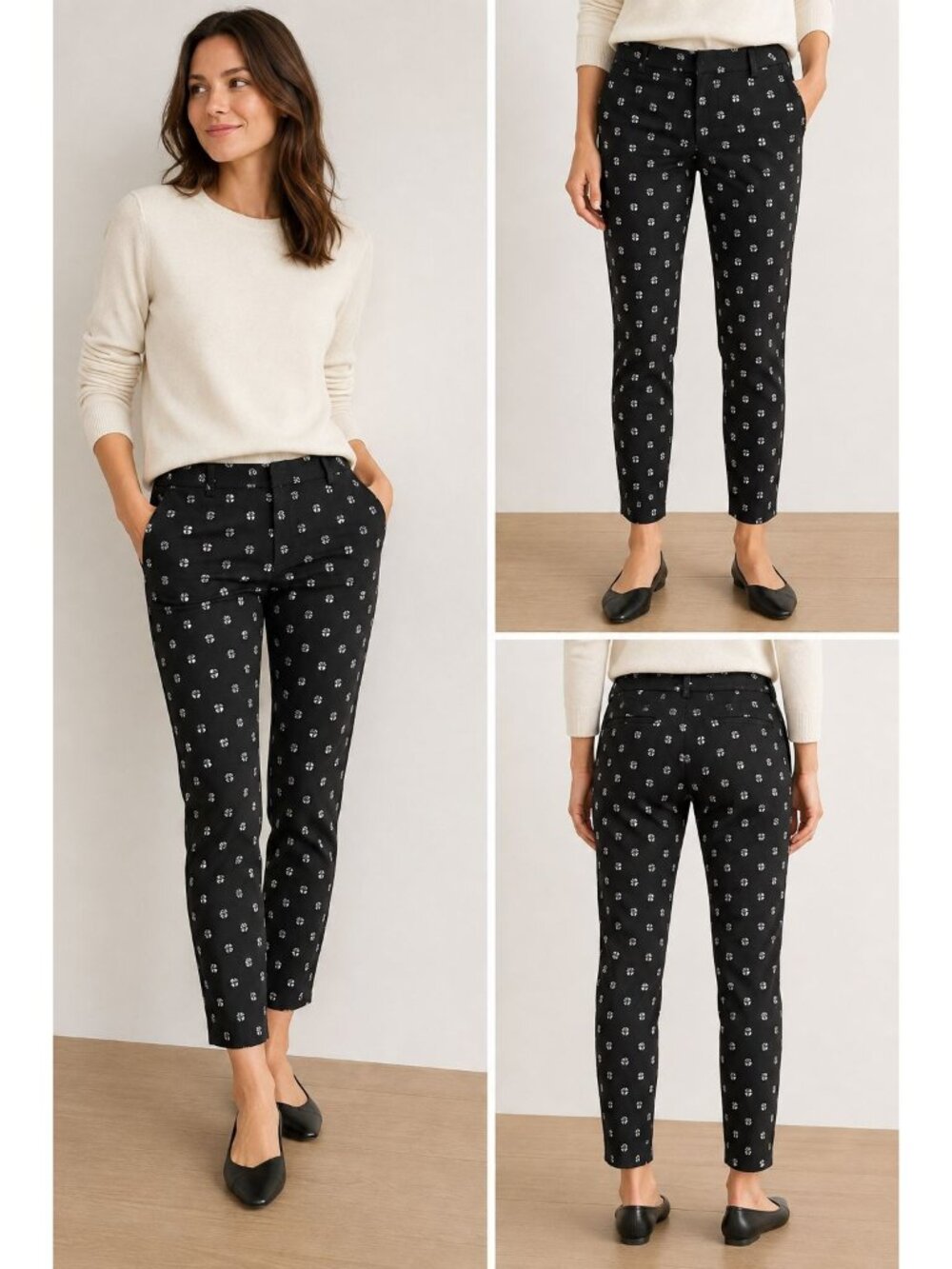 Club Monaco Womens Slim Black Pants With White Pattern Size 4 Cotton Blend